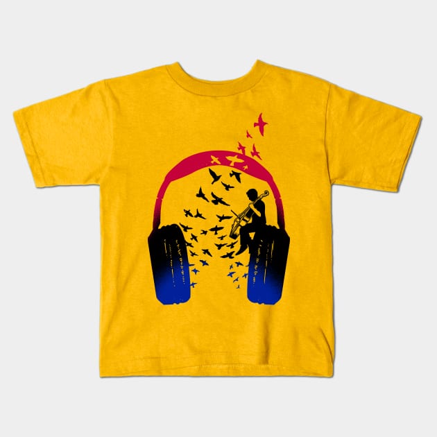 Headphone Music Cello Kids T-Shirt by barmalisiRTB